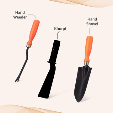 3-Piece Heavy-Duty Gardening Tool Set – Trowel + Cultivator + Hand Fork — For Planting, Transplanting, Digging & Weeding (Home & Terrace Garden Kit)