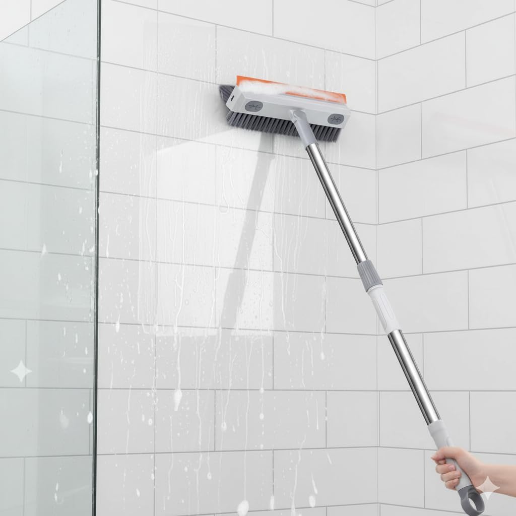 3-in-1 Bathroom Cleaning Brush with Wiper - Long Handle 180° Rotate Toilet Brush, Tiles Cleaning, Floor Scrub for Kitchen and Bathroom Accessories