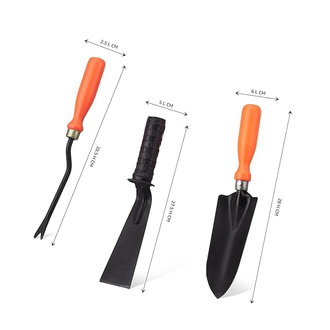 3-Piece Heavy-Duty Gardening Tool Set – Trowel + Cultivator + Hand Fork — For Planting, Transplanting, Digging & Weeding (Home & Terrace Garden Kit)