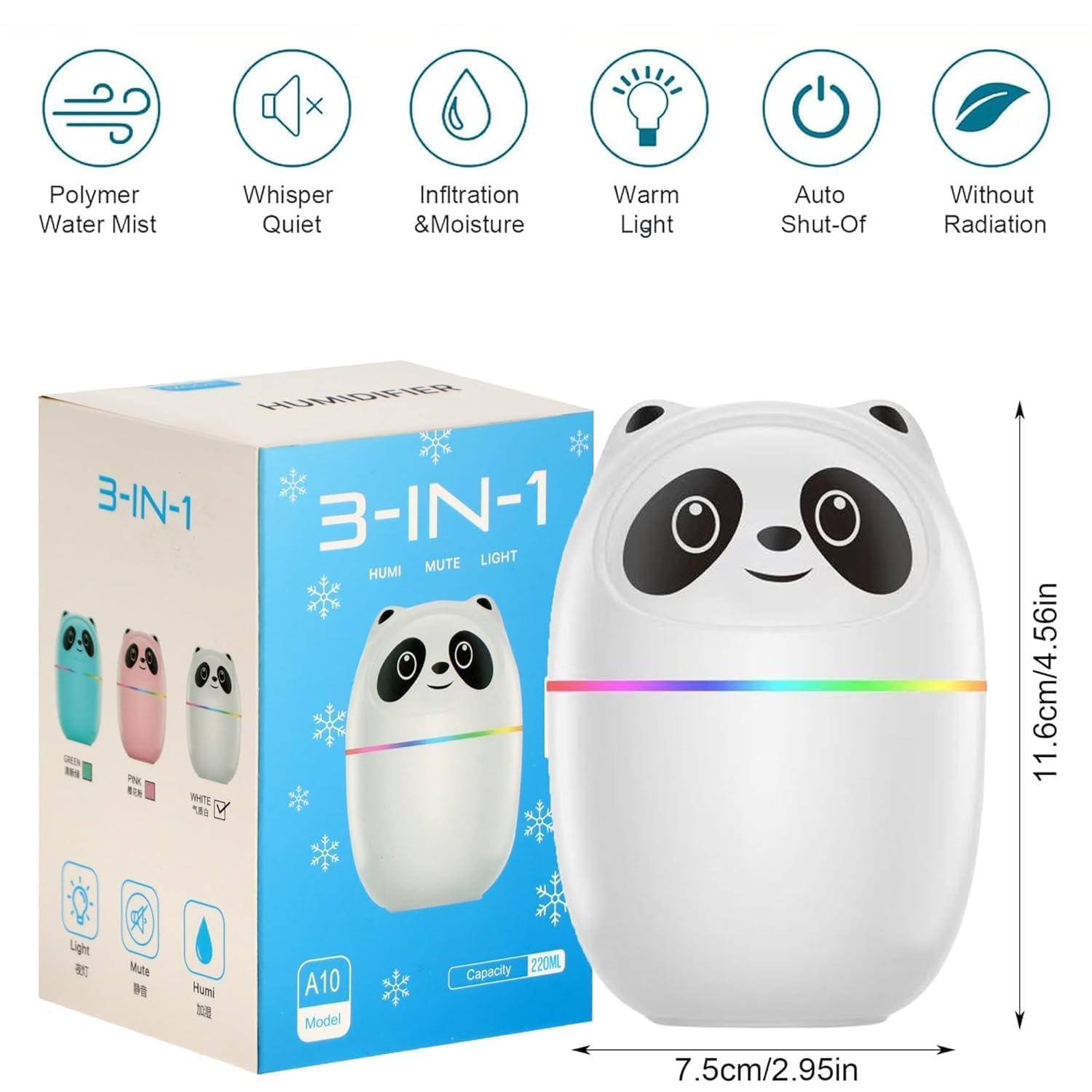Panda Cool Mist Humidifier & Essential Oil Aroma Diffuser – Ultrasonic Quiet Air Humidifier for Room, Office, Car & Baby | Portable Moisture & Relaxing Night Light for Home (Panda)