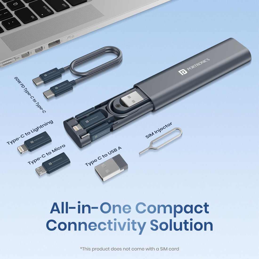 Snapcase 3 60W Multifunctional Fast Charging Data Cable Kit, Conversion Set USB A & Type C to Male Micro/Type C/Lightning, Data Transfer, Sim Storage, Sim Eject Pin, Pocket Size(Blue)