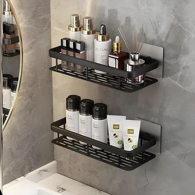 Self-Adhesive Wall Mounted Aluminium Bathroom Shelf / Organizer – Single Unit – Drill-Free Installation