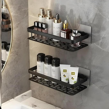 Self-Adhesive Wall Mounted Aluminium Bathroom Shelf / Organizer – Single Unit – Drill-Free Installation