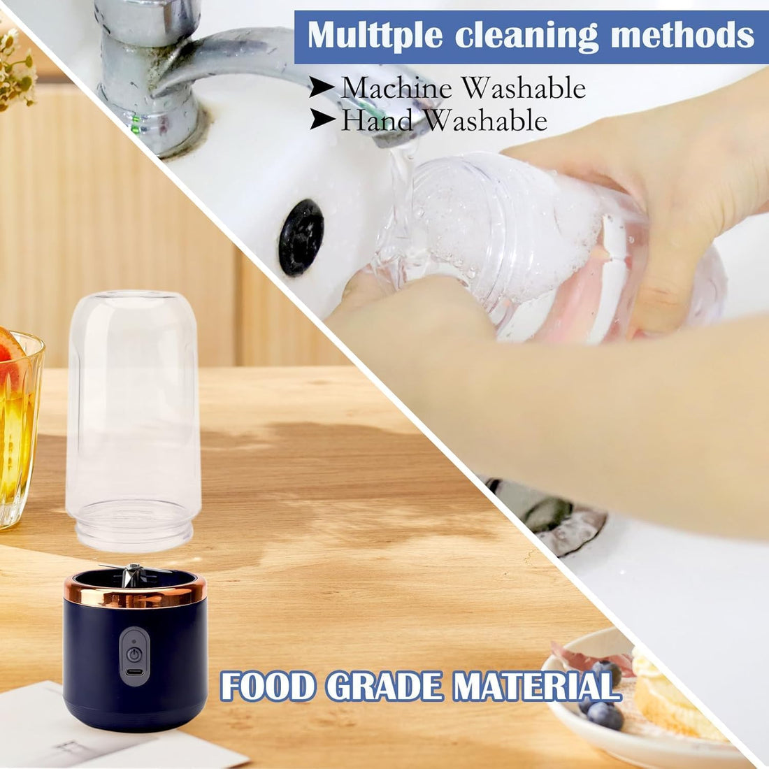 Portable Blender Electric Juicers Fruit Mixers USB Rechargeable Smoothie Mini Personal Juicer 6 Blades 3Gears With 1500 Mah Rechargeable Battery-Smoothie Blender.