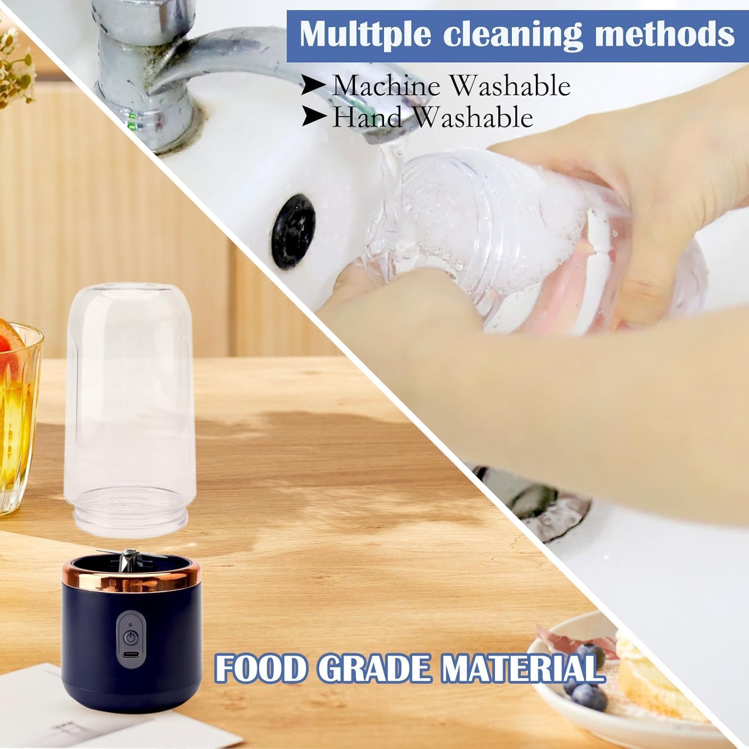 Portable Blender Electric Juicers Fruit Mixers USB Rechargeable Smoothie Mini Personal Juicer 6 Blades 3Gears With 1500 Mah Rechargeable Battery-Smoothie Blender.