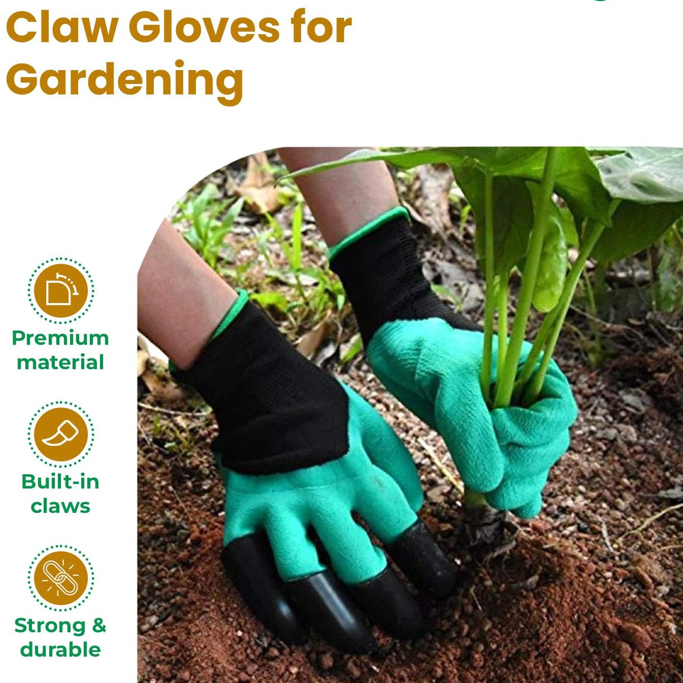 Heavy Duty Garden Claw Gloves with ABS Plastic Fingertips on Right Hand for Digging & Planting, Washable Protective Hand Gloves for Home Garden, Farming & Outdoor Use