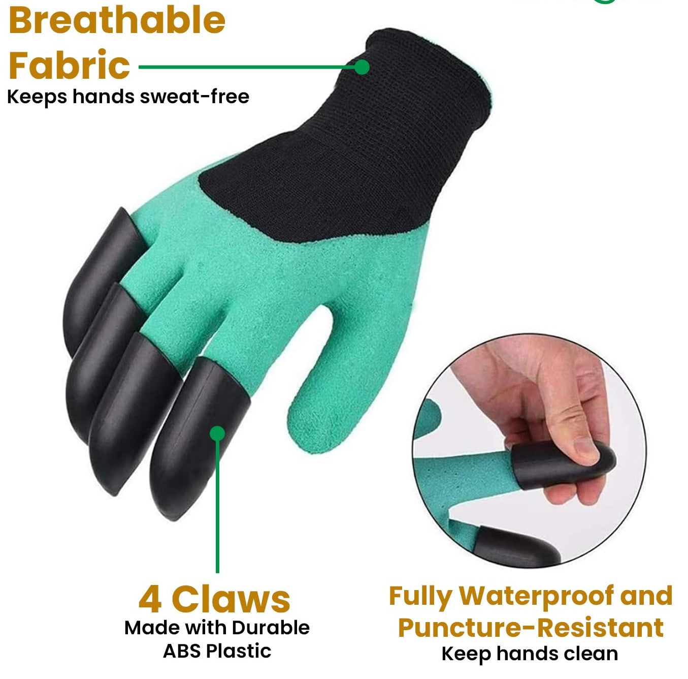 Heavy Duty Garden Claw Gloves with ABS Plastic Fingertips on Right Hand for Digging & Planting, Washable Protective Hand Gloves for Home Garden, Farming & Outdoor Use