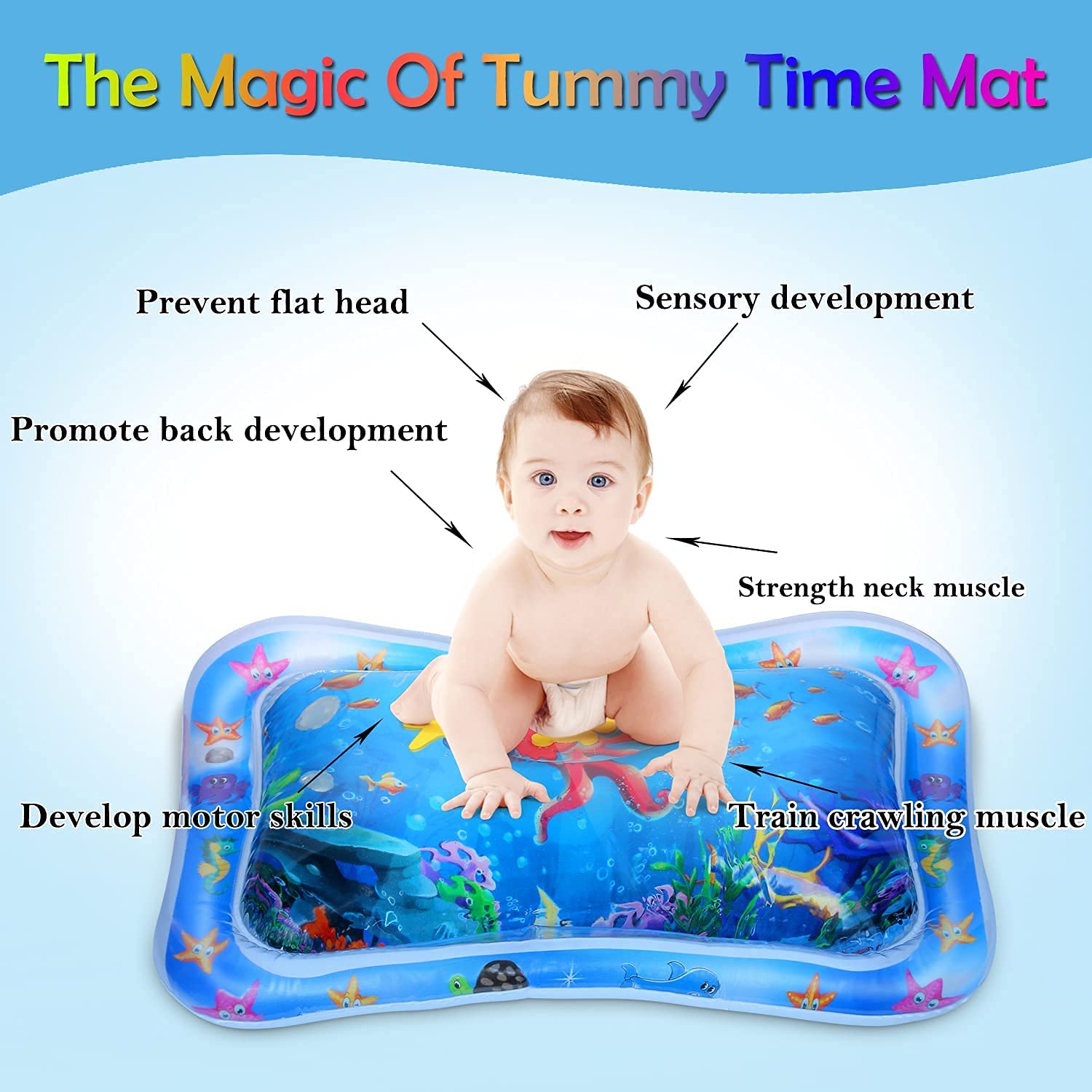 Baby Kids Water Play Mat Toys Inflatable Tummy Time Leakproof Water Play Mat, Fun Activity Play Center Indoor and Outdoor Water Play Mat for Baby Random Design,Pack of 1 set,Blue