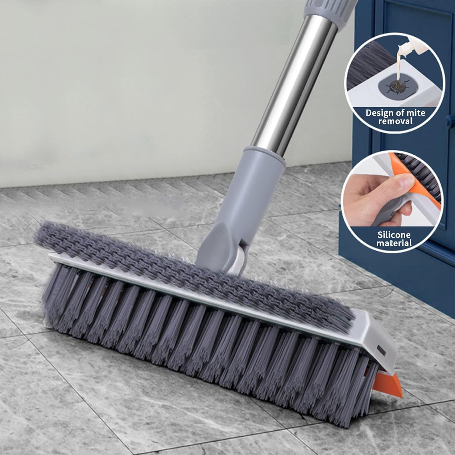 3-in-1 Bathroom Cleaning Brush with Wiper - Long Handle 180° Rotate Toilet Brush, Tiles Cleaning, Floor Scrub for Kitchen and Bathroom Accessories