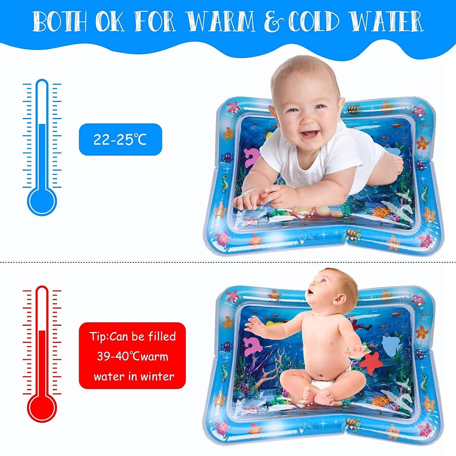 Baby Kids Water Play Mat Toys Inflatable Tummy Time Leakproof Water Play Mat, Fun Activity Play Center Indoor and Outdoor Water Play Mat for Baby Random Design,Pack of 1 set,Blue