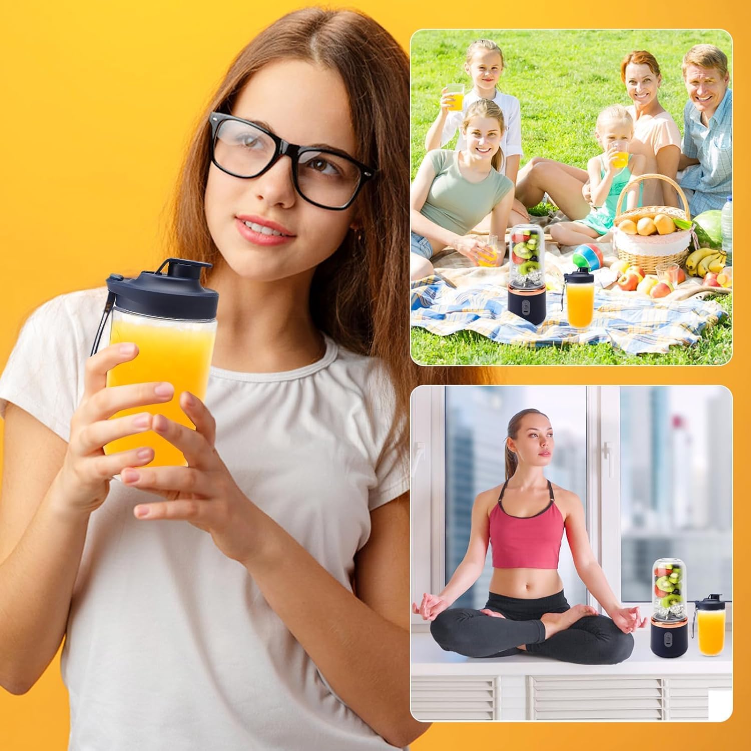 Portable Blender Electric Juicers Fruit Mixers USB Rechargeable Smoothie Mini Personal Juicer 6 Blades 3Gears With 1500 Mah Rechargeable Battery-Smoothie Blender.