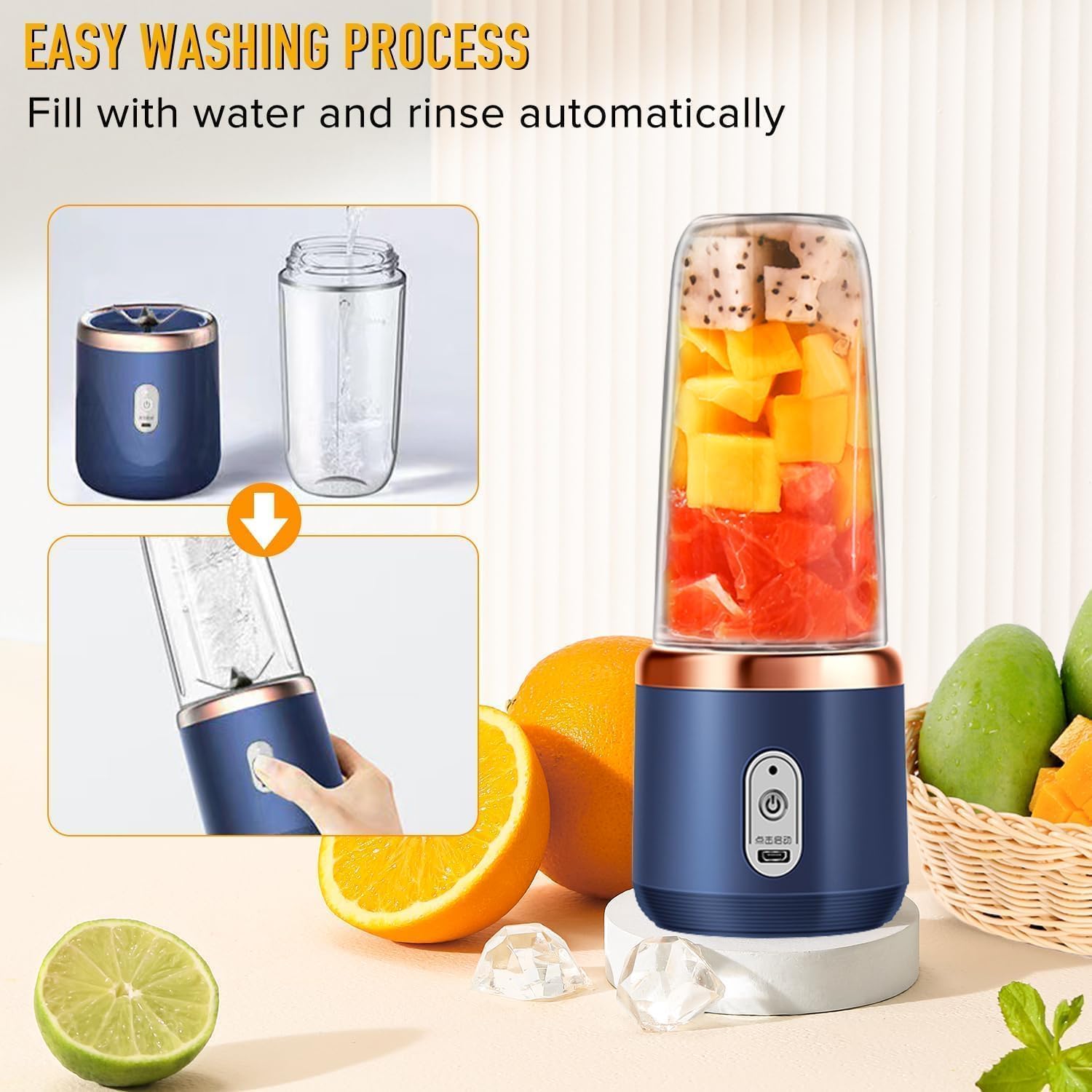 Portable Blender Electric Juicers Fruit Mixers USB Rechargeable Smoothie Mini Personal Juicer 6 Blades 3Gears With 1500 Mah Rechargeable Battery-Smoothie Blender.