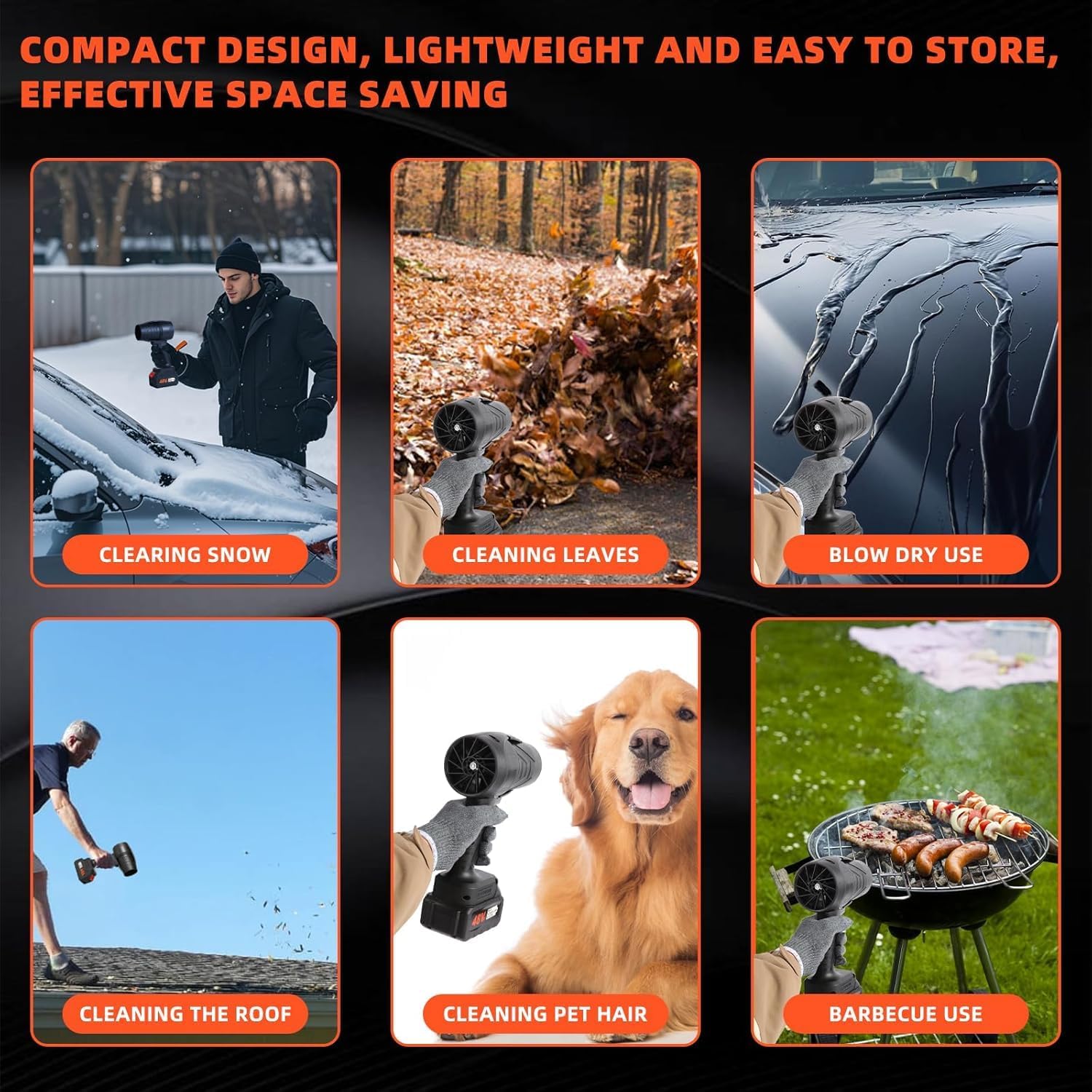 Electric Portable Air Blower,Turbo Jet Blower Cordless 48V,Handheld High Powerful Blow Brushless Motor for Extra runtime,Multipurpose Car,Home Corner, Road Cleaning 24 HRS