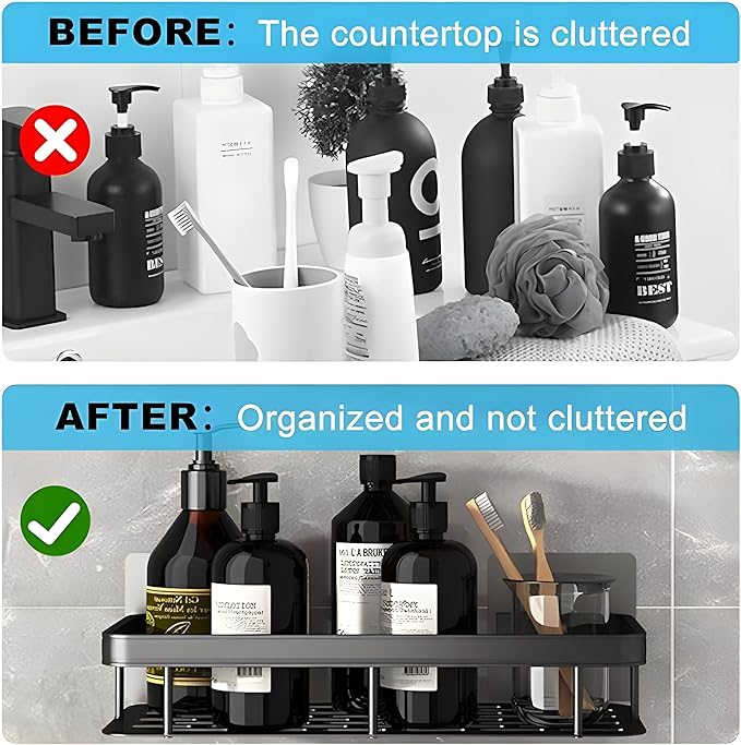 Self-Adhesive Wall Mounted Aluminium Bathroom Shelf / Organizer – Single Unit – Drill-Free Installation