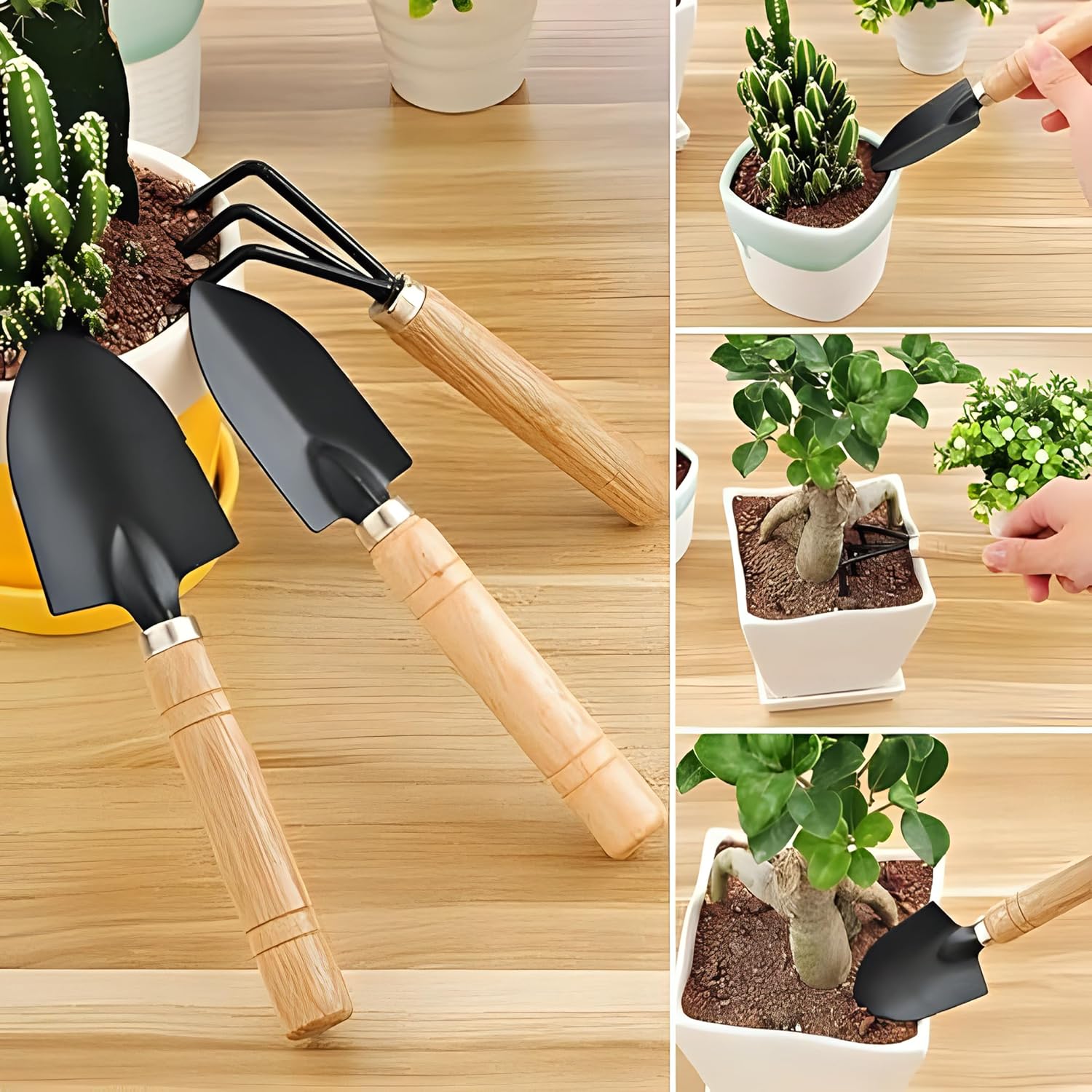 3 Pcs Gardening Tool Set, Hand Tool Kit for Home Gardening, Small Sized Hand Cultivator, Small Trowel & Garden Fork, Perfectly Sized for Kids, Ideal for Home Gardening, Flower Pot and Lawn