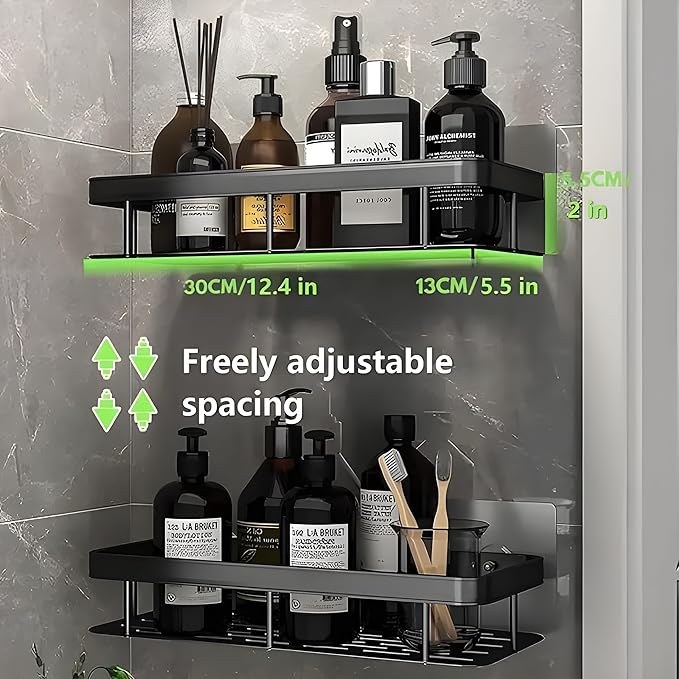 Self-Adhesive Wall Mounted Aluminium Bathroom Shelf / Organizer – Single Unit – Drill-Free Installation