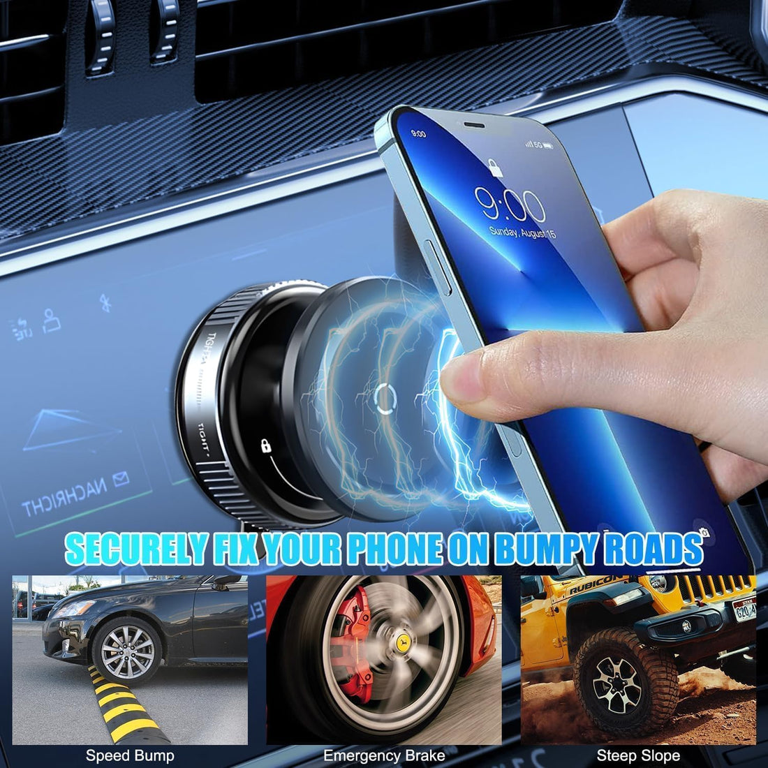 360° Magnetic Car Mobile Holder for Dashboard Vacuum Suction Phone Holder Mount Hand Free Magnetic Cell Phone Stand with Strong Grip Shockproof Suction Cup for Car,Office