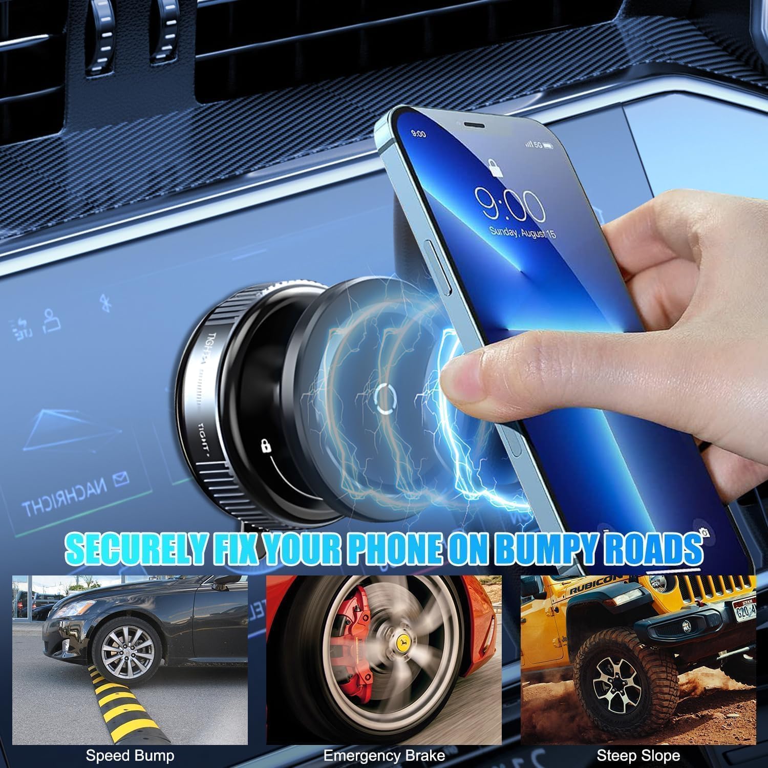 360° Magnetic Car Mobile Holder for Dashboard Vacuum Suction Phone Holder Mount Hand Free Magnetic Cell Phone Stand with Strong Grip Shockproof Suction Cup for Car,Office