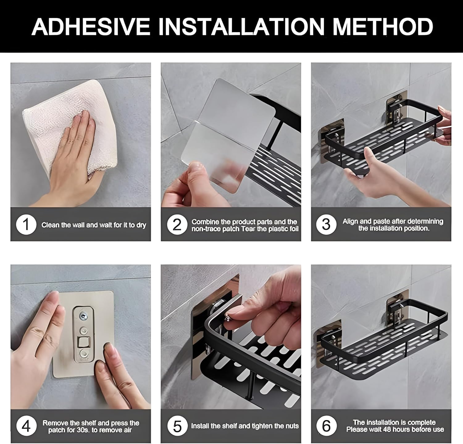 Self-Adhesive Wall Mounted Aluminium Bathroom Shelf / Organizer – Single Unit – Drill-Free Installation