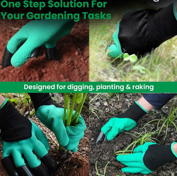 Heavy Duty Garden Claw Gloves with ABS Plastic Fingertips on Right Hand for Digging & Planting, Washable Protective Hand Gloves for Home Garden, Farming & Outdoor Use