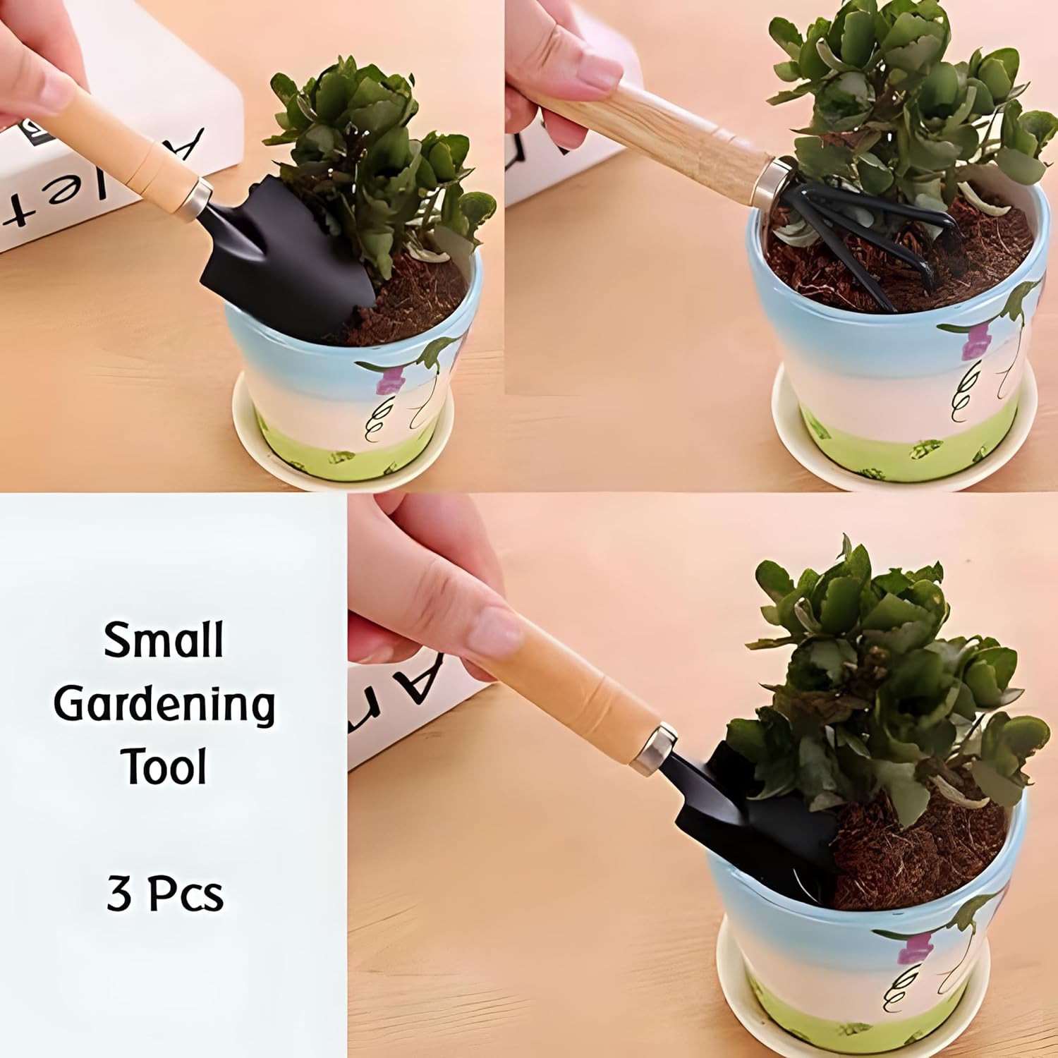 3 Pcs Gardening Tool Set, Hand Tool Kit for Home Gardening, Small Sized Hand Cultivator, Small Trowel & Garden Fork, Perfectly Sized for Kids, Ideal for Home Gardening, Flower Pot and Lawn