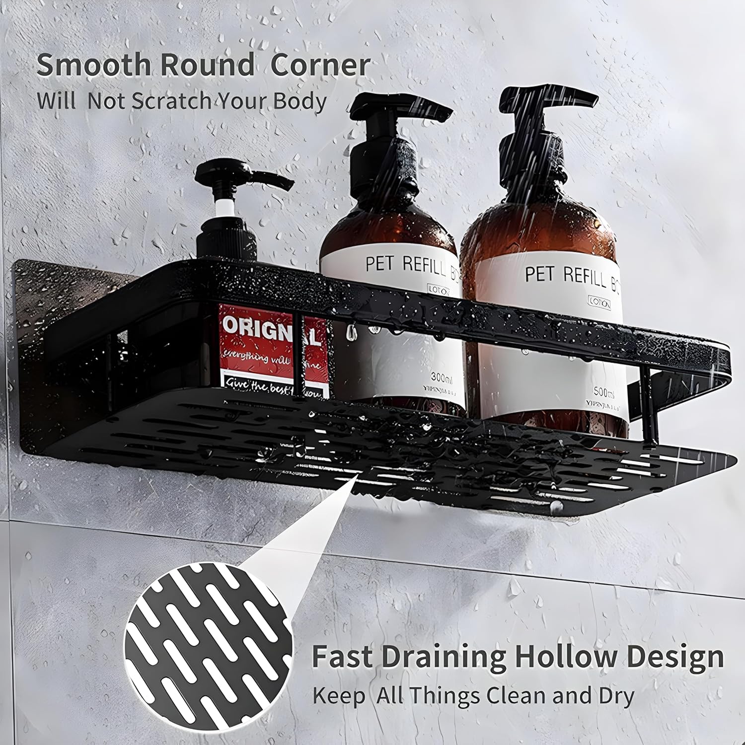 Self-Adhesive Wall Mounted Aluminium Bathroom Shelf / Organizer – Single Unit – Drill-Free Installation